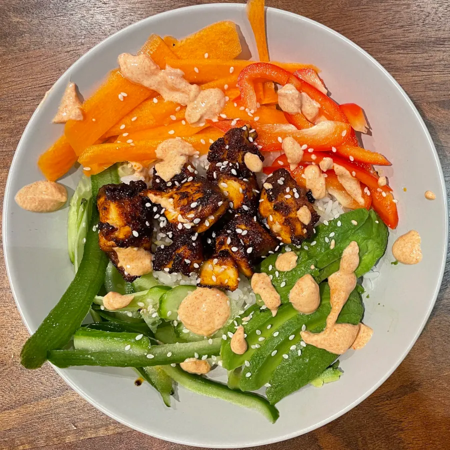 Paprika Salmon & Avocado Rice Bowl