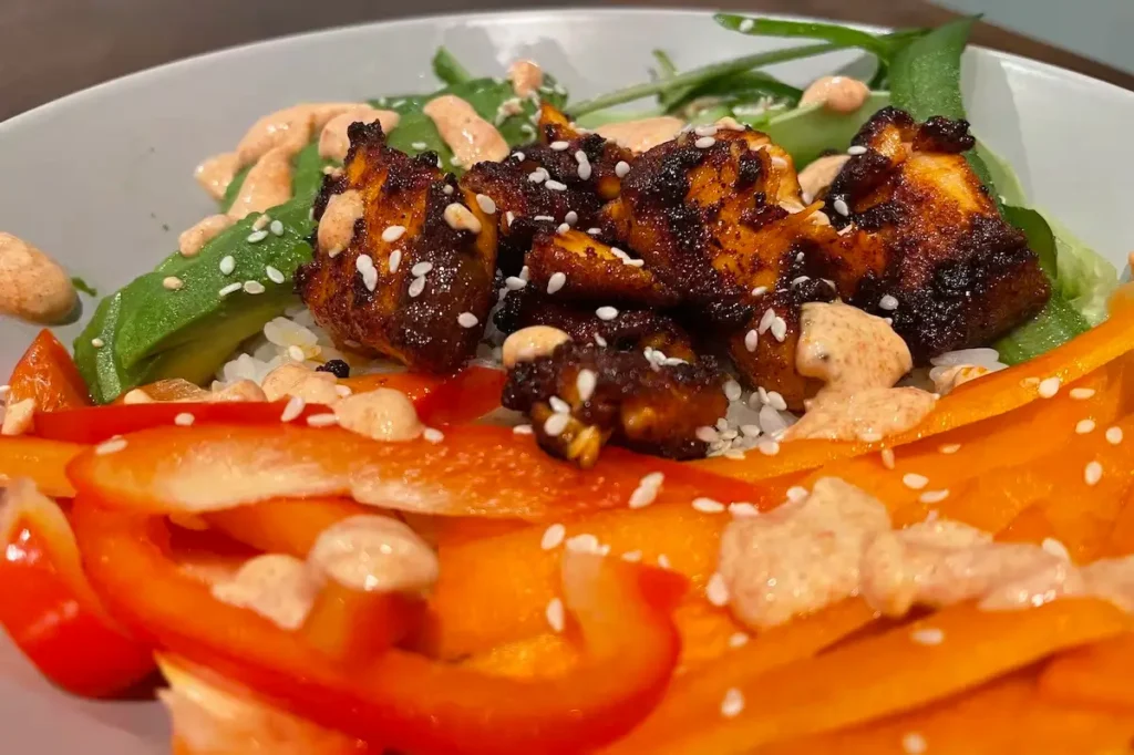 Paprika Salmon & Avocado Rice Bowl