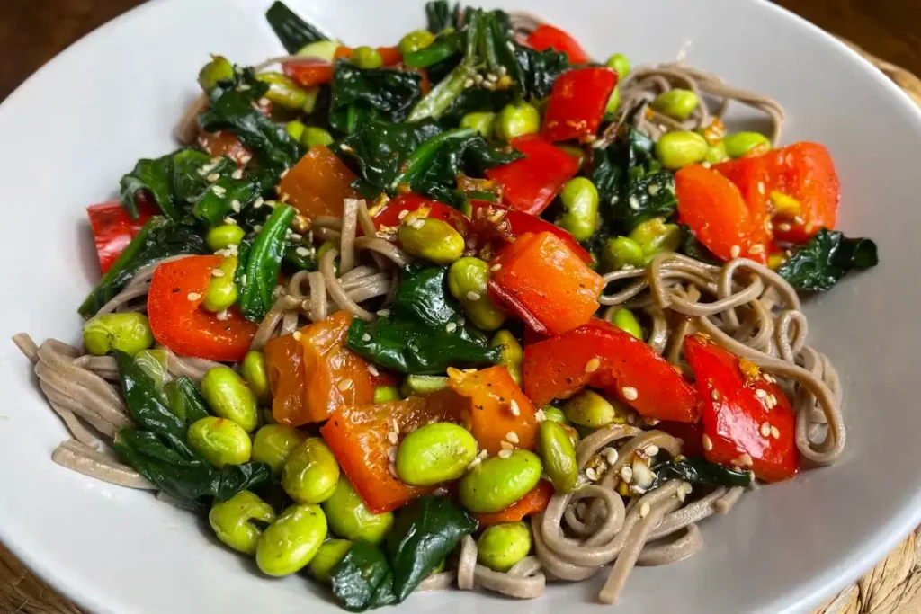 Spinach & Edamame Beans Soba Noodle Stir Fry